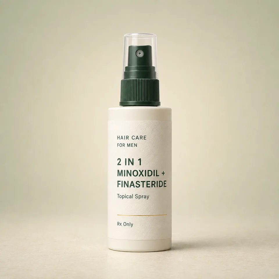 Product render of a topical hair-care spray.
